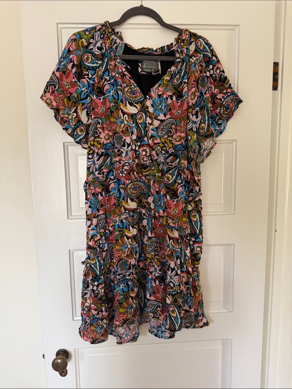 Anthropologie - Robin Tiered Mini Dress V-Neck Short Sleeve Multicolor size XL